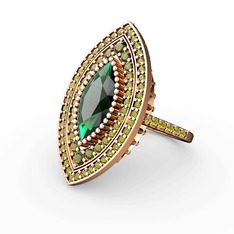 Mabeyn Mekik Yüzük - Yeşil kuvars ve peridot 14 ayar rose altın yüzük #23067i