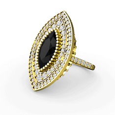 Siyah zirkon ve swarovski 18 ayar altın yüzük