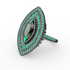 Mabeyn Mekik Yüzük - Yeşil kuvars ve kök zümrüt 925 ayar siyah rodyum kaplama gümüş yüzük #2c7ioi