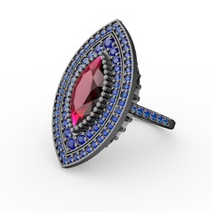 Rodolit garnet ve lab safir 925 ayar siyah rodyum kaplama gümüş yüzük