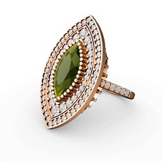 Peridot ve beyaz zirkon 8 ayar rose altın yüzük