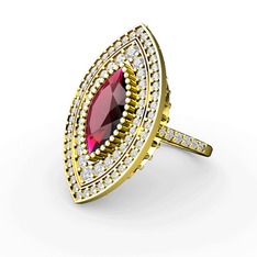 Rodolit garnet ve swarovski 14 ayar altın yüzük