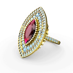 Mabeyn Mekik Yüzük - Rodolit garnet ve akuamarin 14 ayar altın yüzük #4chdwr