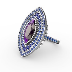 Mabeyn Mekik Yüzük - Ametist ve lab safir 14 ayar beyaz altın yüzük #4e0tqp