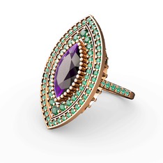 Mabeyn Mekik Yüzük - Ametist ve yeşil kuvars 925 ayar rose altın kaplama gümüş yüzük #5dio0j