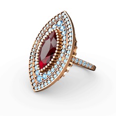 Garnet ve akuamarin 8 ayar rose altın yüzük