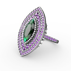 Mabeyn Mekik Yüzük - Yeşil kuvars ve ametist 18 ayar beyaz altın yüzük #5k22lx