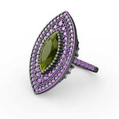 Peridot ve ametist 925 ayar siyah rodyum kaplama gümüş yüzük