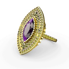 Ametist ve peridot 925 ayar altın kaplama gümüş yüzük