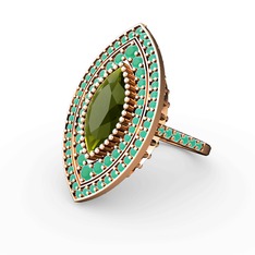 Mabeyn Mekik Yüzük - Peridot ve kök zümrüt 925 ayar rose altın kaplama gümüş yüzük #6qcj7i