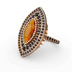 Sitrin ve siyah zirkon 925 ayar rose altın kaplama gümüş yüzük