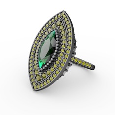 Yeşil kuvars ve peridot 925 ayar siyah rodyum kaplama gümüş yüzük