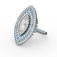 Swarovski ve akuamarin 14 ayar beyaz altın yüzük