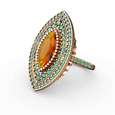 Mabeyn Mekik Yüzük - Sitrin ve yeşil kuvars 925 ayar rose altın kaplama gümüş yüzük #7hg694