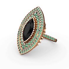 Mabeyn Mekik Yüzük - Siyah zirkon ve yeşil kuvars 14 ayar rose altın yüzük #81ug4n