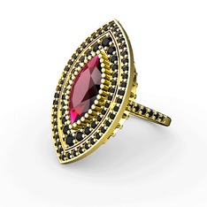 Mabeyn Mekik Yüzük - Rodolit garnet ve siyah zirkon 8 ayar altın yüzük #8275t2