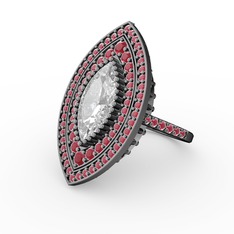 Mabeyn Mekik Yüzük - Swarovski ve kök yakut 925 ayar siyah rodyum kaplama gümüş yüzük #97bn0l