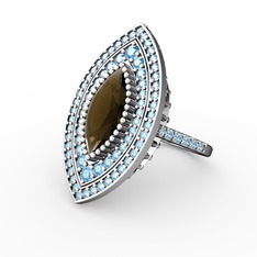 Mabeyn Mekik Yüzük - Dumanlı kuvars ve akuamarin 18 ayar beyaz altın yüzük #9b1or1