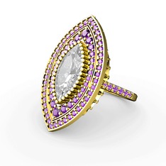 Mabeyn Mekik Yüzük - Swarovski ve ametist 18 ayar altın yüzük #9ftfq7