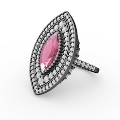 Mabeyn Mekik Yüzük - Pembe kuvars ve swarovski 925 ayar siyah rodyum kaplama gümüş yüzük #a0b2e5