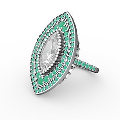 Swarovski ve kök zümrüt 925 ayar gümüş yüzük