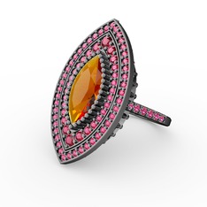 Mabeyn Mekik Yüzük - Sitrin ve rodolit garnet 925 ayar siyah rodyum kaplama gümüş yüzük #b5v6ig