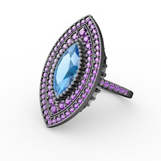 Mabeyn Mekik Yüzük - Akuamarin ve ametist 925 ayar siyah rodyum kaplama gümüş yüzük #c2s54i