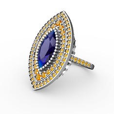 Mabeyn Mekik Yüzük - Lab safir ve sitrin 8 ayar beyaz altın yüzük #cjeo4r