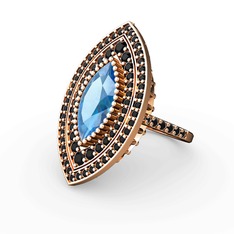 Mabeyn Mekik Yüzük - Akuamarin ve siyah zirkon 18 ayar rose altın yüzük #crfd8o
