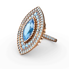 Mabeyn Mekik Yüzük - Akuamarin 14 ayar rose altın yüzük #db0w1b