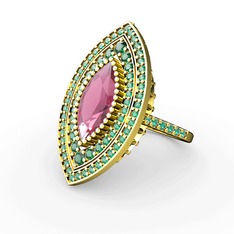 Mabeyn Mekik Yüzük - Pembe kuvars ve yeşil kuvars 8 ayar altın yüzük #dc0i01