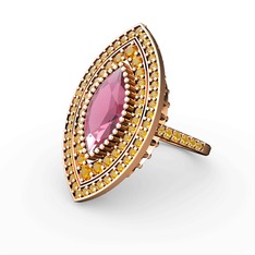 Mabeyn Mekik Yüzük - Pembe kuvars ve sitrin 14 ayar rose altın yüzük #ee9bvn