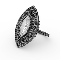 Mabeyn Mekik Yüzük - Swarovski ve siyah zirkon 925 ayar siyah rodyum kaplama gümüş yüzük #ejhc6