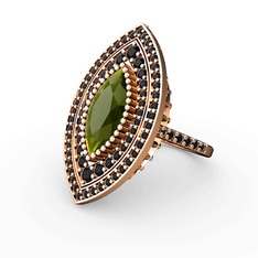 Peridot ve siyah zirkon 14 ayar rose altın yüzük