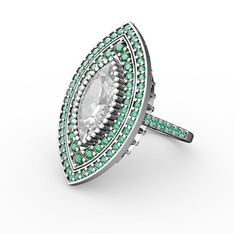 Swarovski ve yeşil kuvars 18 ayar beyaz altın yüzük