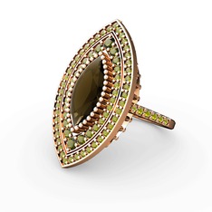 Mabeyn Mekik Yüzük - Dumanlı kuvars ve peridot 8 ayar rose altın yüzük #g52dtd