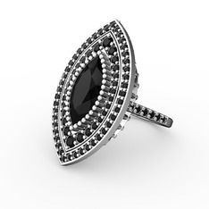 Mabeyn Mekik Yüzük - Siyah zirkon 18 ayar beyaz altın yüzük #h1zhsb