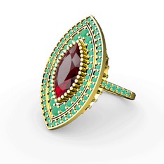 Garnet ve kök zümrüt 18 ayar altın yüzük