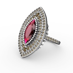 Mabeyn Mekik Yüzük - Rodolit garnet ve dumanlı kuvars 8 ayar beyaz altın yüzük #h7meim