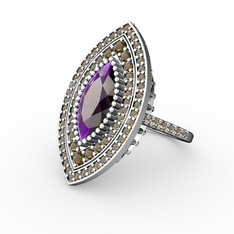 Mabeyn Mekik Yüzük - Ametist ve dumanlı kuvars 8 ayar beyaz altın yüzük #hek8im