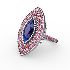 Lab safir ve rodolit garnet 14 ayar beyaz altın yüzük