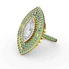 Mabeyn Mekik Yüzük - Swarovski ve yeşil kuvars 18 ayar altın yüzük #hupd03