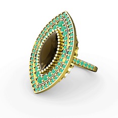 Mabeyn Mekik Yüzük - Dumanlı kuvars ve kök zümrüt 8 ayar altın yüzük #ic6bj7