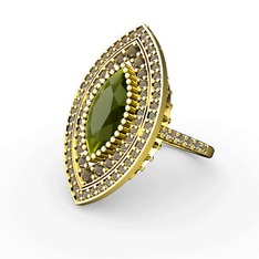 Peridot ve dumanlı kuvars 14 ayar altın yüzük