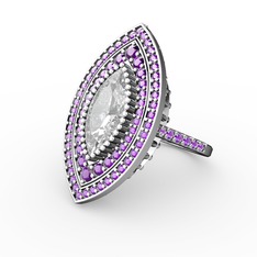 Mabeyn Mekik Yüzük - Swarovski ve ametist 8 ayar beyaz altın yüzük #jc2dr7