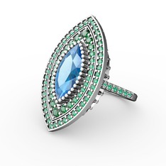 Mabeyn Mekik Yüzük - Akuamarin ve yeşil kuvars 8 ayar beyaz altın yüzük #k6urar