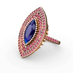 Mabeyn Mekik Yüzük - Lab safir ve rodolit garnet 14 ayar rose altın yüzük #kijq82