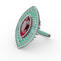 Mabeyn Mekik Yüzük - Garnet ve kök zümrüt 18 ayar beyaz altın yüzük #koboeb