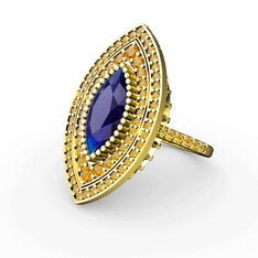 Mabeyn Mekik Yüzük - Lab safir ve sitrin 18 ayar altın yüzük #kp85zr