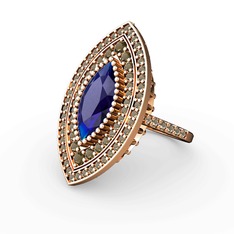 Lab safir ve dumanlı kuvars 18 ayar rose altın yüzük